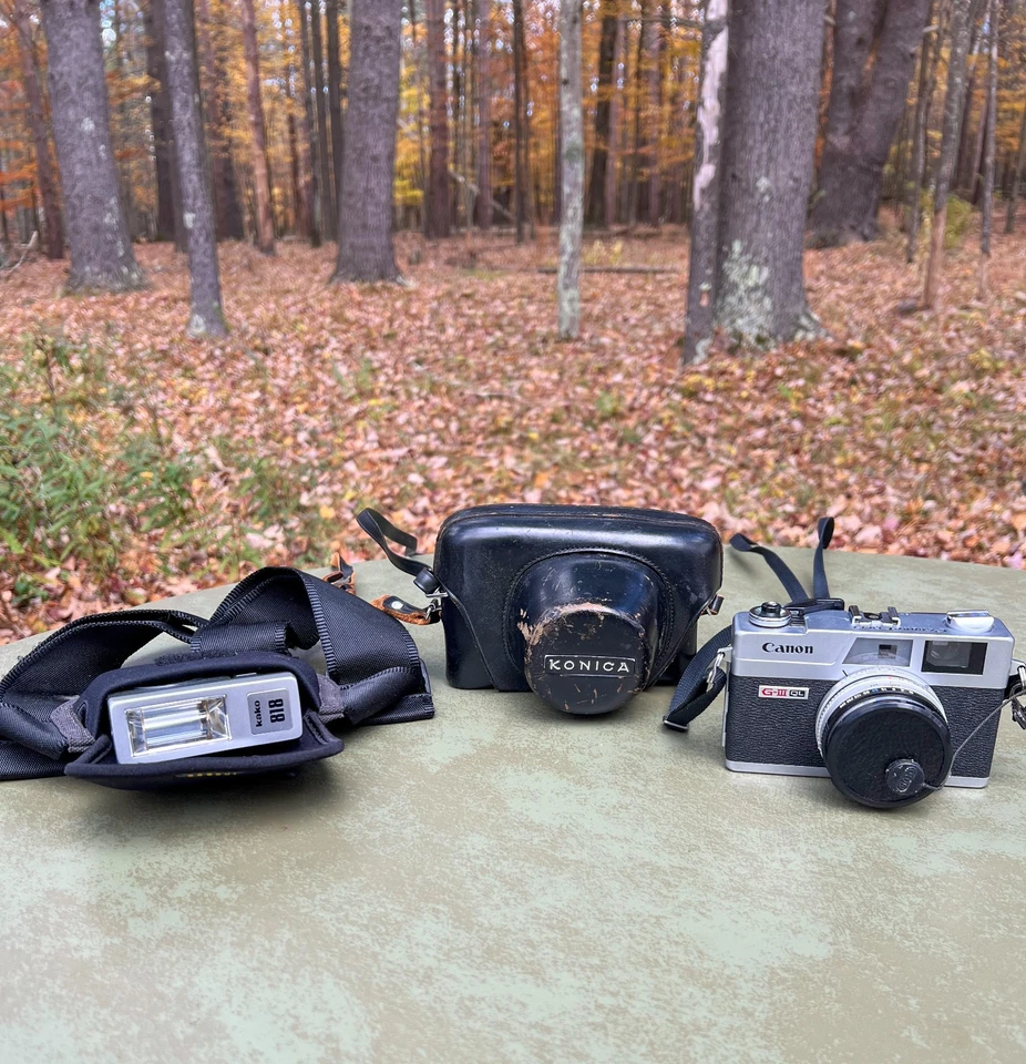 Lote de cámaras vintage - Flash Konica C35 EF / KAKO 818 / CANON Canonet QL17 G-III Foto 2 de 4