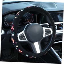 Embroidered Daisy Cute Black Steering Wheel Cover, Auto Anti-Slip Butterfly