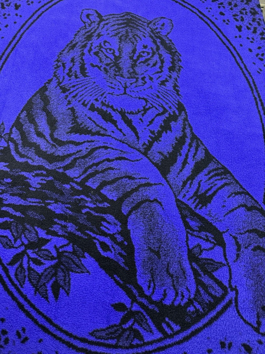 その他 USED BLANKET VTG San Marcos Mexico Blanket Tiger Jungle Purple Reversible