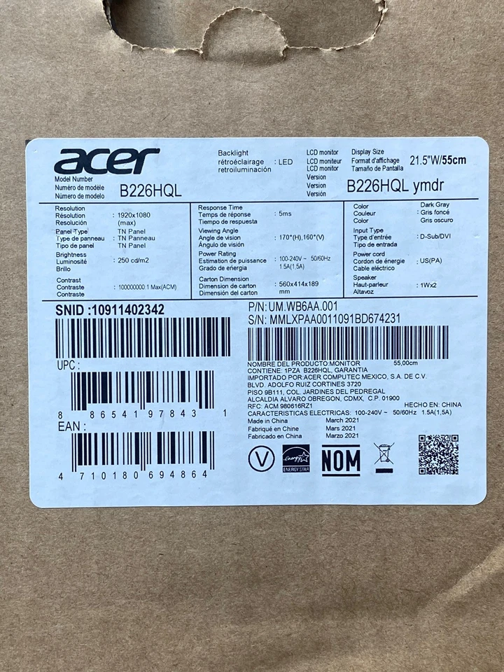 Acer - B226HQL - 21.5" Full HD LED LCD Monitor - 16:9 - Dark Gray - Image 2 of 3