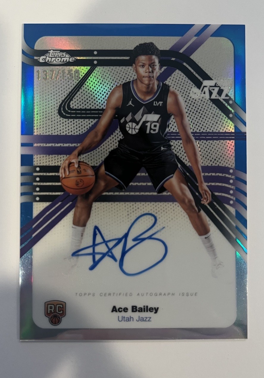 Ace Bailey 2025-26 Topps Chrome Basketball RC Next Stop Auto Blue #137/150 SP