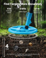 Metal Detector, 4", Lightweight Metal Detector with LCD Display, 6" IP68 Waterpr