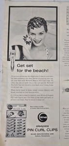 1962 Wil-hold Hair Pin Curl Clips Swim Cap get set for the beach vintage Ad 