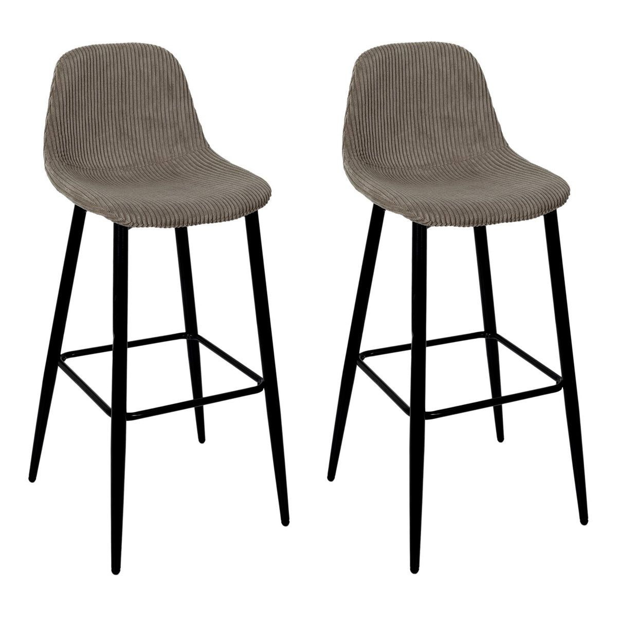 Chaise de bar côtelé Scott lot de 2 tabourets 100cm taupe pour îlot de cuisine