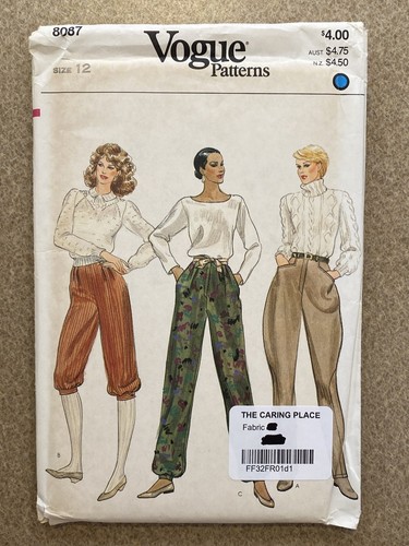 VTG Vogue Patterns #8087 Misses Jodhpurs Knickers Pants Size 12 UNCUT