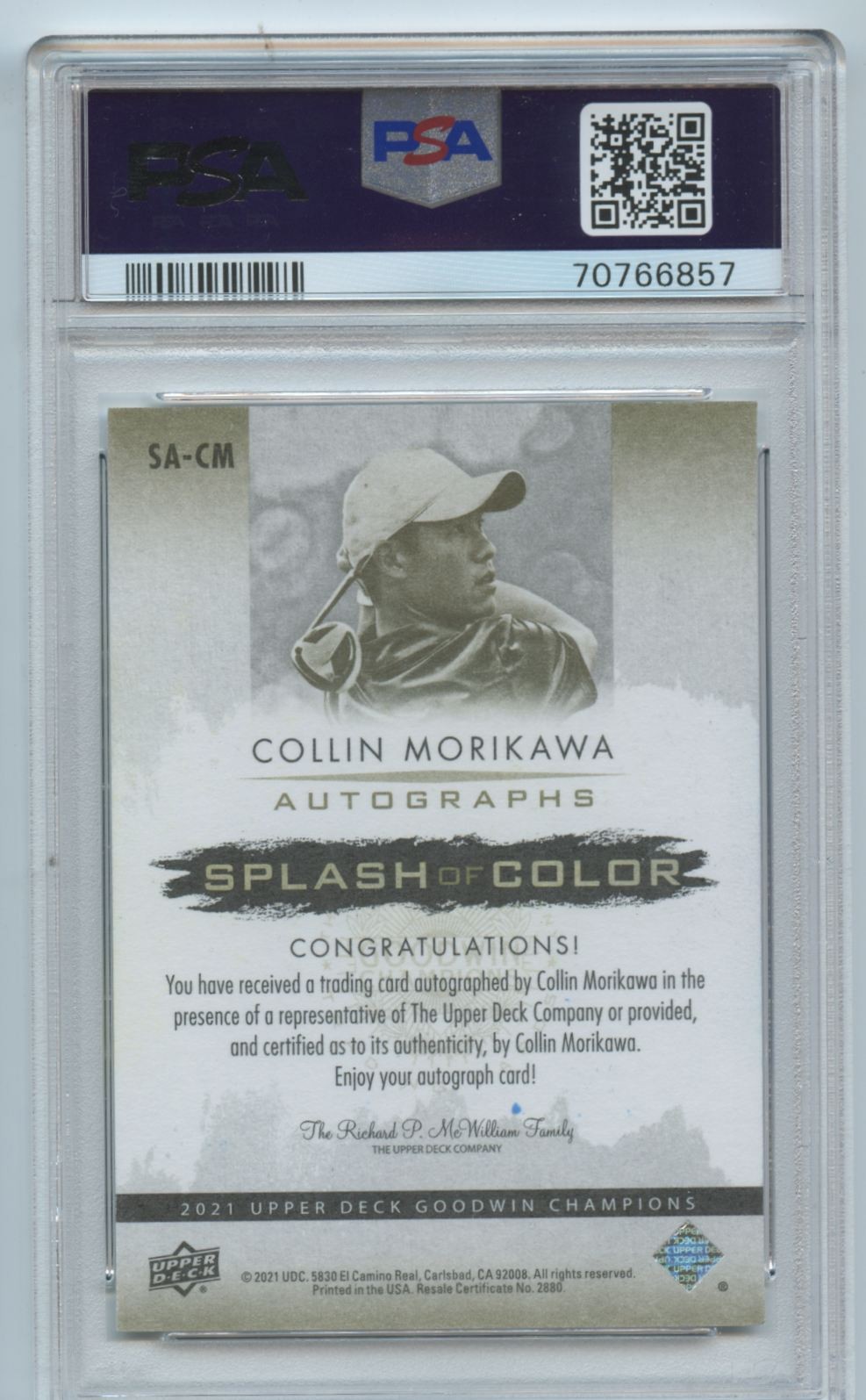 2021 UD Goodwin Champs Splash Color Collin Morikawa Rookie Auto PSA 9 #CM view 2