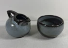 Frankoma Mini Ball Creamer Jug Pitcher Open Sugar Bowl Pottery Blue Brown