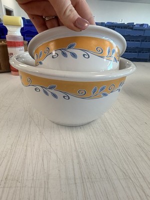 Corelle Coordinates Stoneware Nesting Bowls Yellow Blue Vine Microwave Oven Safe
