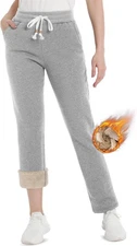 TACVASEN Women's Fleece Lined Sweatpants Winter Thermal Medium, Light Grey 