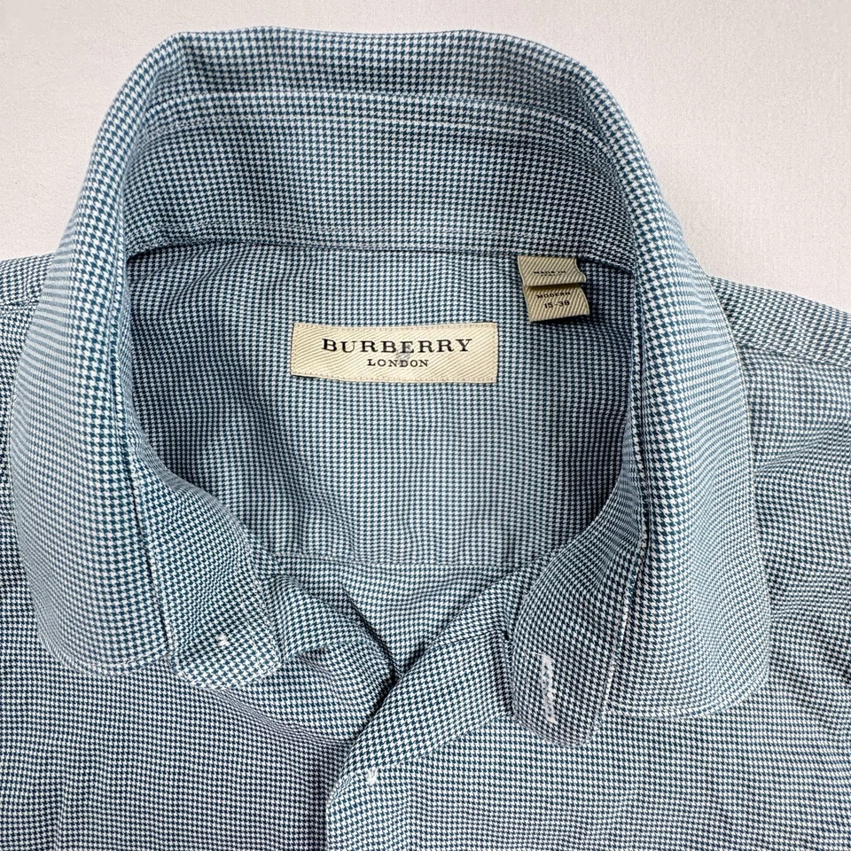 Burberry London Shirt Mens 15-38 Medium Blue White Check Made in Italy Modern - Image 4 of 4