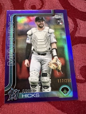 2025 Topps Chrome Update Liam Hicks Purple /250 RC #USC86 Marlins