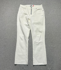 Cabi Jeans Womens 4 Button Fly Straight Leg White High Rise Stretch Frayed Hem