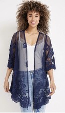 Maurices M Navy Kimono Duster Sheer Burnout Cotton Blend Whimsigoth Romantic