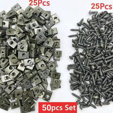 50pcs Car U-Type Clip Screw Fastener Set Metal Anti Rust Panel Fixing - NEW