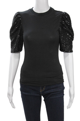 Cinq à Sept Womens Black Crew Neck Short Sleeve T-Shirt Cotton Spandex Size XS
