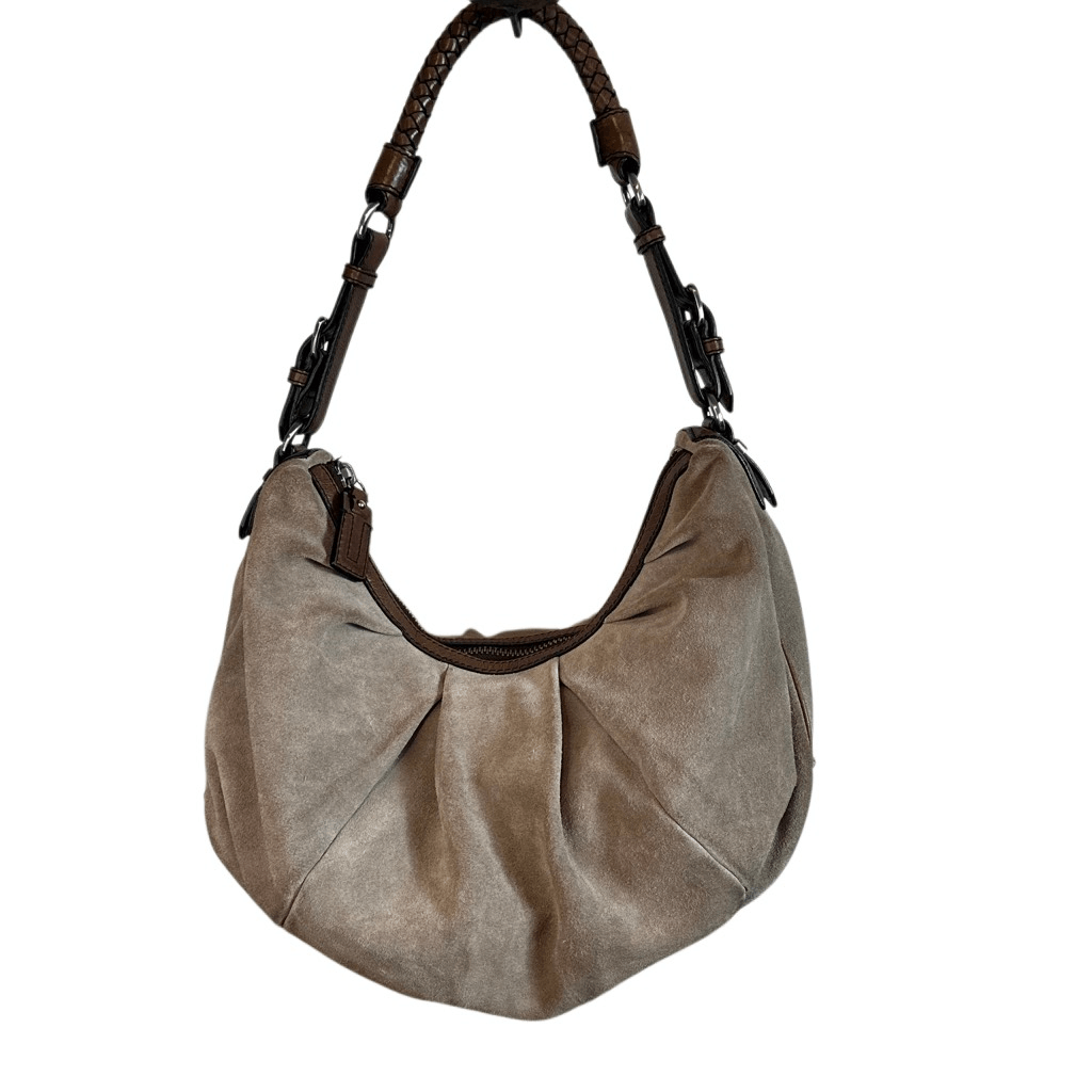 Banana Republic Tan Thick Cow Hide Suede Leather Braided Handle Boho Bag Purse