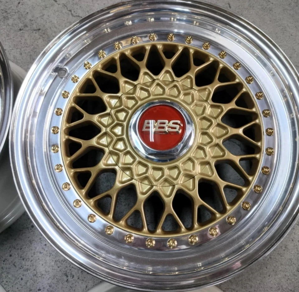 BBS Wheel Center Caps 70mm Genuine Emblem Red Gold 3D Logo P5624126 Set 4pcs - Image 3 of 4