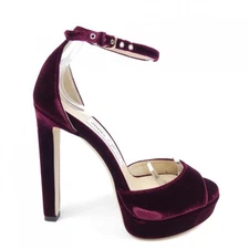 Jimmy Choo Mules Sandals Heel Velvet Bordeaux EU36/US6 Authentic from Japan