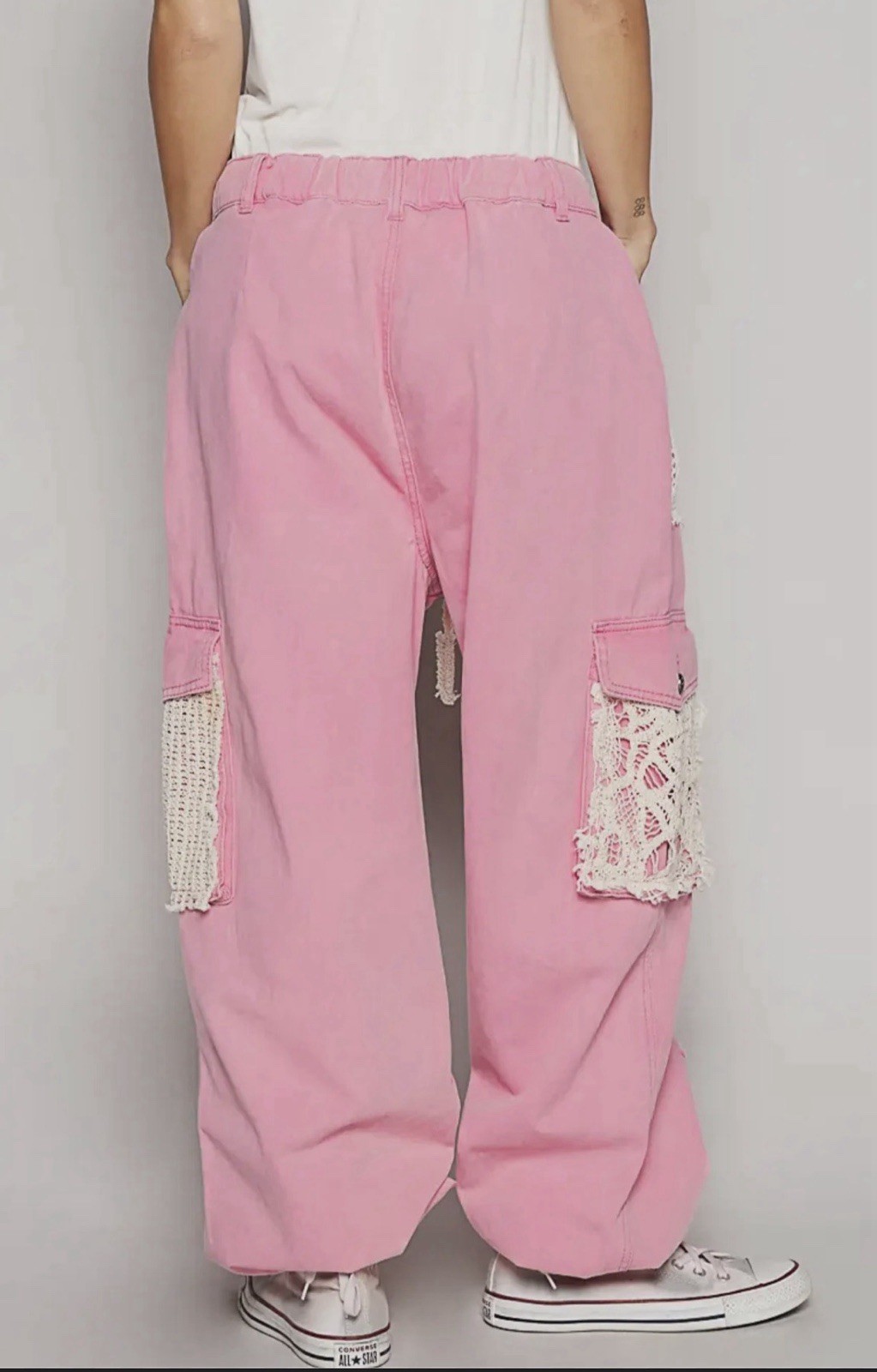 POL Crochet Lace Patchwork Distressed Drawstring … - image 3