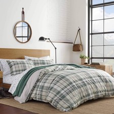 King Duvet Cover Set, Cotton Reversible Bedding with Matching Shams, Plaid