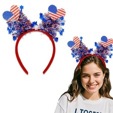 4th Of July Headband, Red White And Blue American Flag Heart Headband For 1