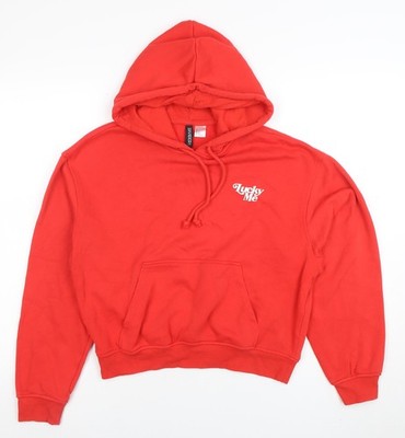 H&M Divided Damen Pullover Hoodie rot Gr. Small Lucky Me Print