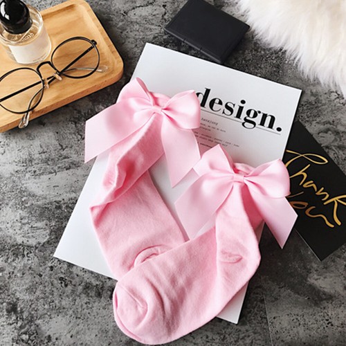 Damenmode Baumwollsocken mit großer Schleife reine Farbe Freizeit Damensocken süß - Bild 11 von 38