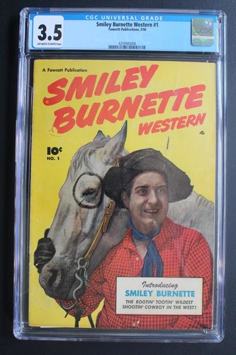 Smiley Burnette Western 1 1st Solo Title 1950 Fawcett RED EAGLE Canadian CGC 3.5
