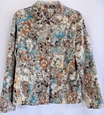 Chico's Women's Jacket Size 2 Brown Floral Print Blazer Long Sleeves Unlined