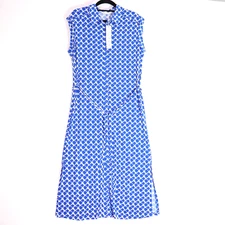NEW Milson Womens Midi Shirt Dress Size 10 Blue White Belted Shift Slits