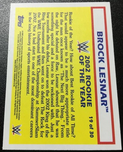 2015 WWE Topps Heritage Brock Lesnar Rookie Of The Year 2002 - Picture 2 of 2