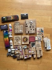 Lot of 60 Wooden Rubber Stamps, Color Pads, Stamp Tags And More