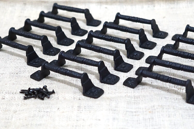 #ad 16 Cast Iron Cabinet Handle Gate Pull Door Handles Drawer Pulls Matte Black $38.99