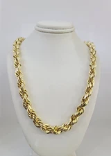 10k Rope Chain Necklace 10mm Thick Link Diamond Cut 22" Men Women Yellow Gold
