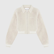 Bnwt Mdv Women's Beige Bomber Varsity Zip Closure Jacket - Uk Size 12