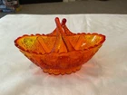 Fenton Glass Amberina Daisy & Button Twig Handled Oval Basket