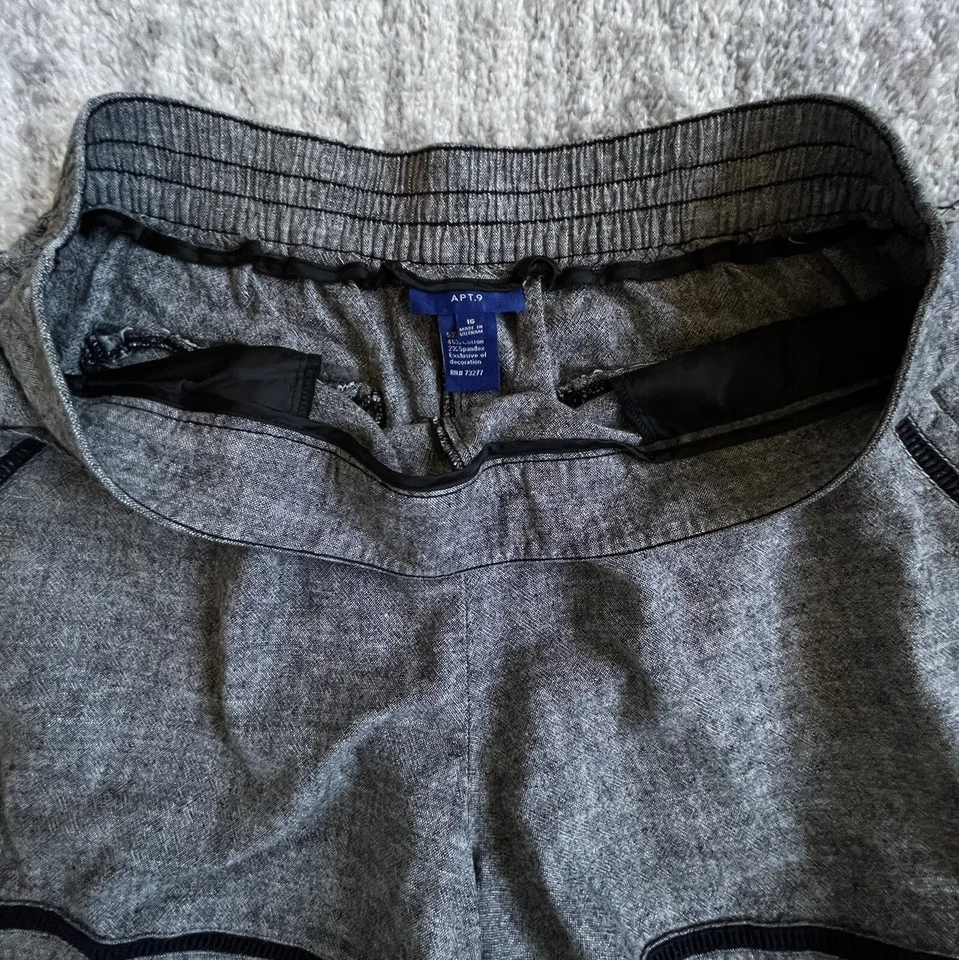 APT. 9 Pantalones Cortos Chinos Mujer Talla 16 Mezcla Lino-Algodón Entrepierna 4" Gris Alto Foto 3 de 4