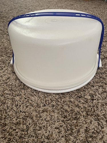Portatorte vintage Tupperware grande ottime condizioni bianco manico blu grigio