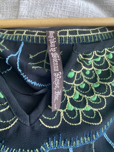 Mushka By Sienna Rose Semi Sheer Peacock Embroidered Boho Black Blouse Sz L - Picture 7 of 8