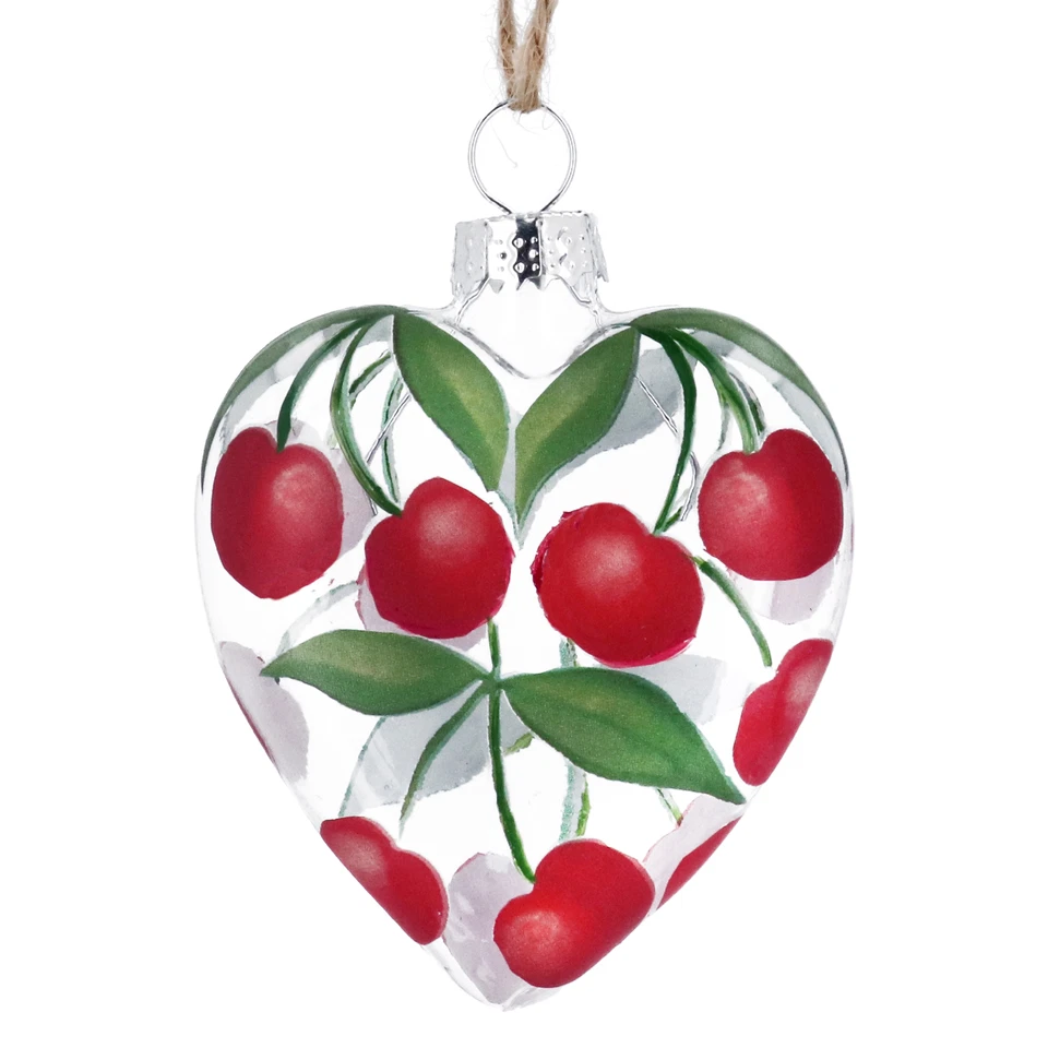 Gisela Graham Glass Heart Cherry Fruit Design Hanging Easter Decoration Ornament