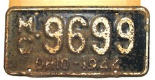 1944 White/Dark Blue Ohio Motorcycle License Plate - some Orig. Paint #MC-9699