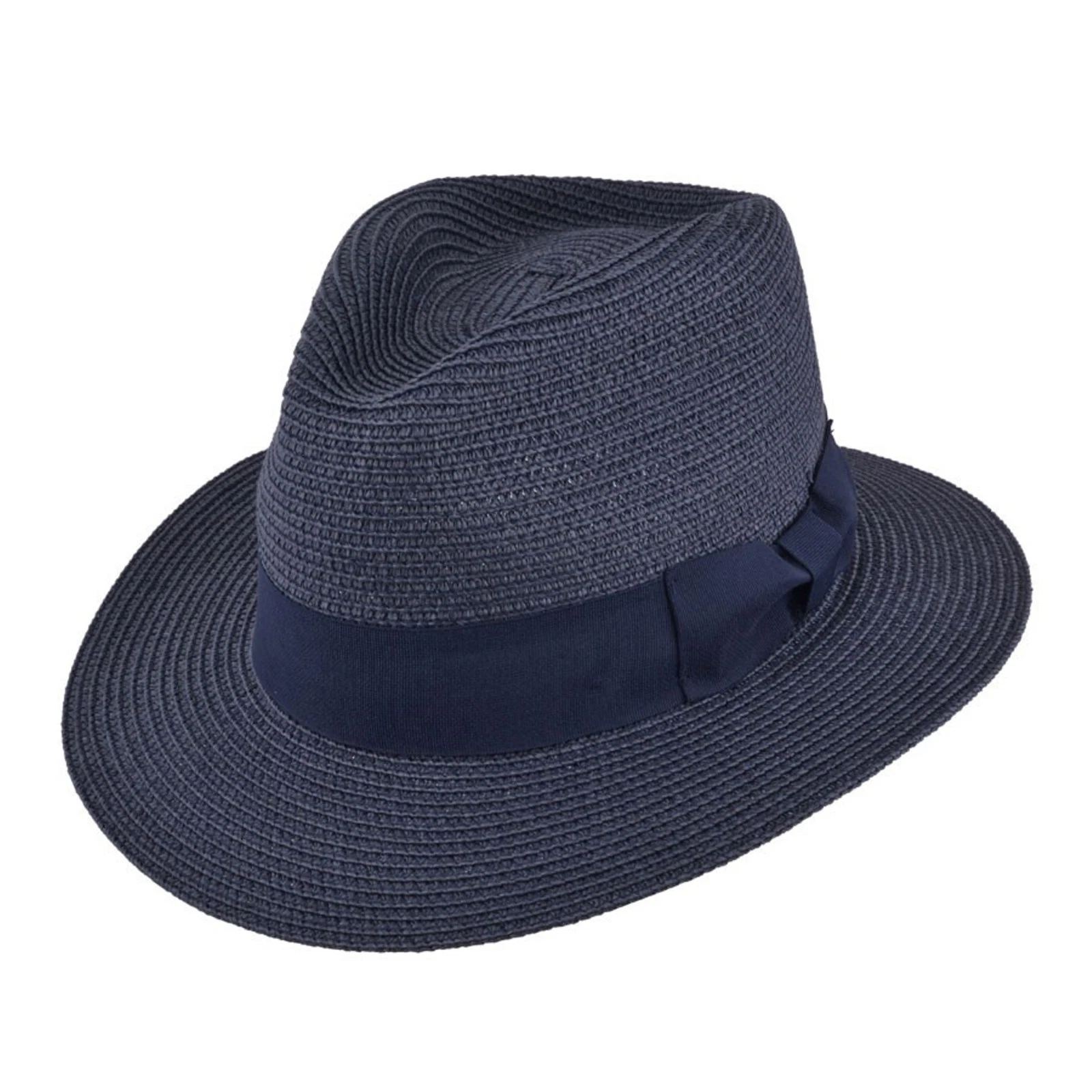 Mens Ladies Straw Fedora Trilby Hat Navy Packable Summer Cap Panama Size 55-61cm
