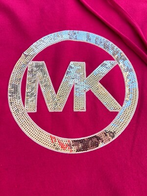 MICHAEL KORS WOMENS HOODIE SWEATSHIRT MK LOGO SILVER SEQUINS