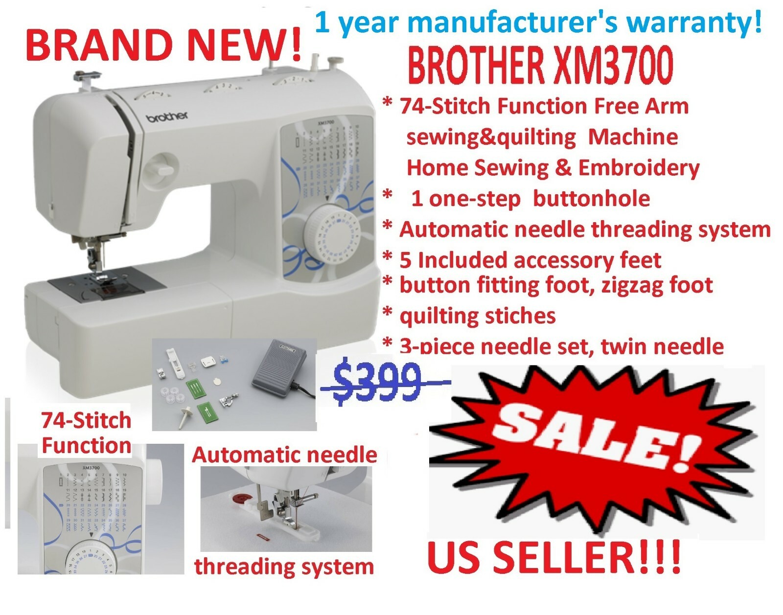 Janome 2206 860spm 6 Stitch Full Size Arm Sewing Machine With Bundle For Sale Online Ebay