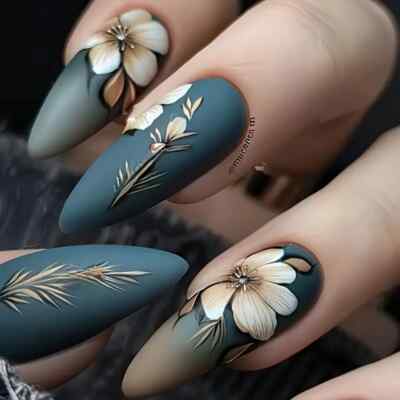 london2gifts 24er Set Nude Mandelförmige Press on Nails Blau Lange Länge