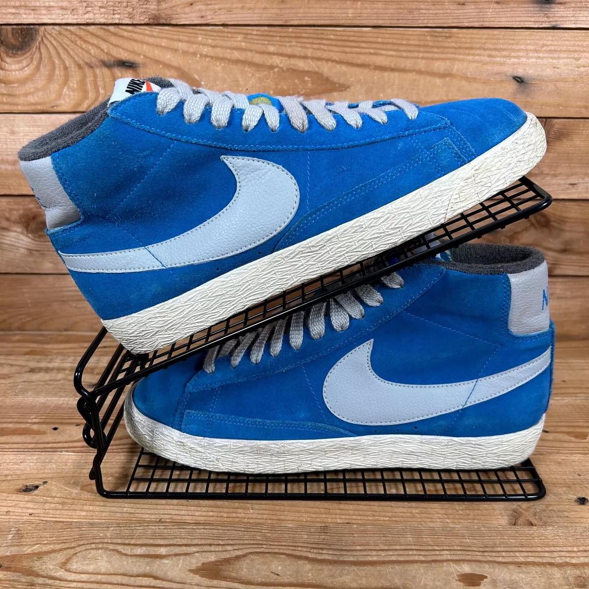 NIKE Blazer Mid Size UK 6 Mens Blue White Suede Lace Up Premium Vintage Shoes