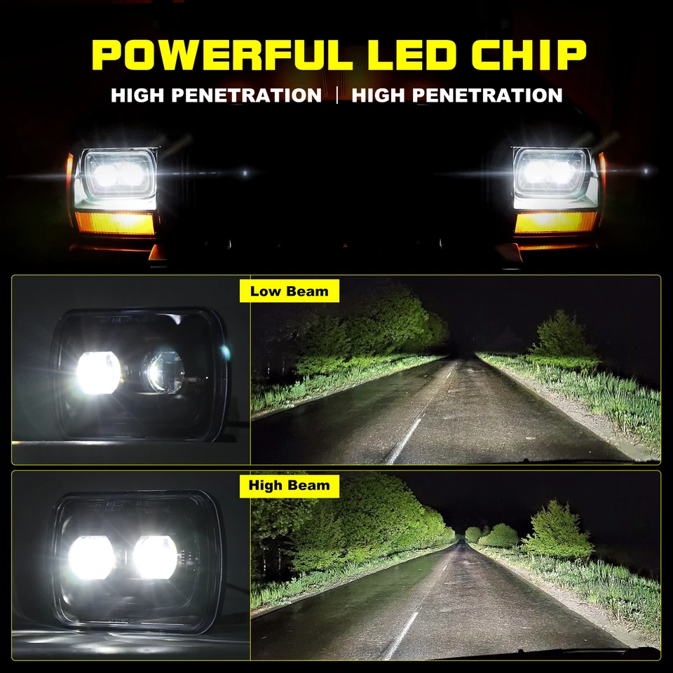 Par de faros LED 7x6 5x7"" alto/bajo sellados para Dodge Ram 50 1983-1993 Ramcharger Foto 2 de 4