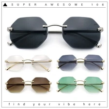 Bevel Octagonal Gangster Rimless Jaguar Head Hinge Showy Sunglasses