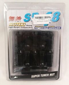 MUTEKI SR48 BLACK 48MM 12X1.25 OPEN ENDED 20 PCS LUG NUTS WITH LOCKS SET ACORN