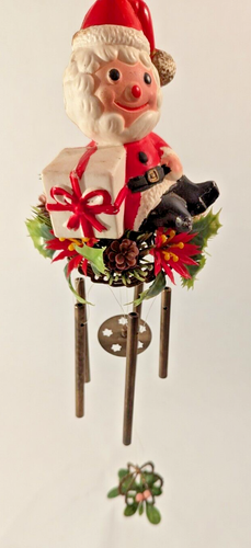 Carillon a vento Babbo Natale Poinsettia bacche di agrifoglio decorazione plastica Natale - Foto 9 di 9